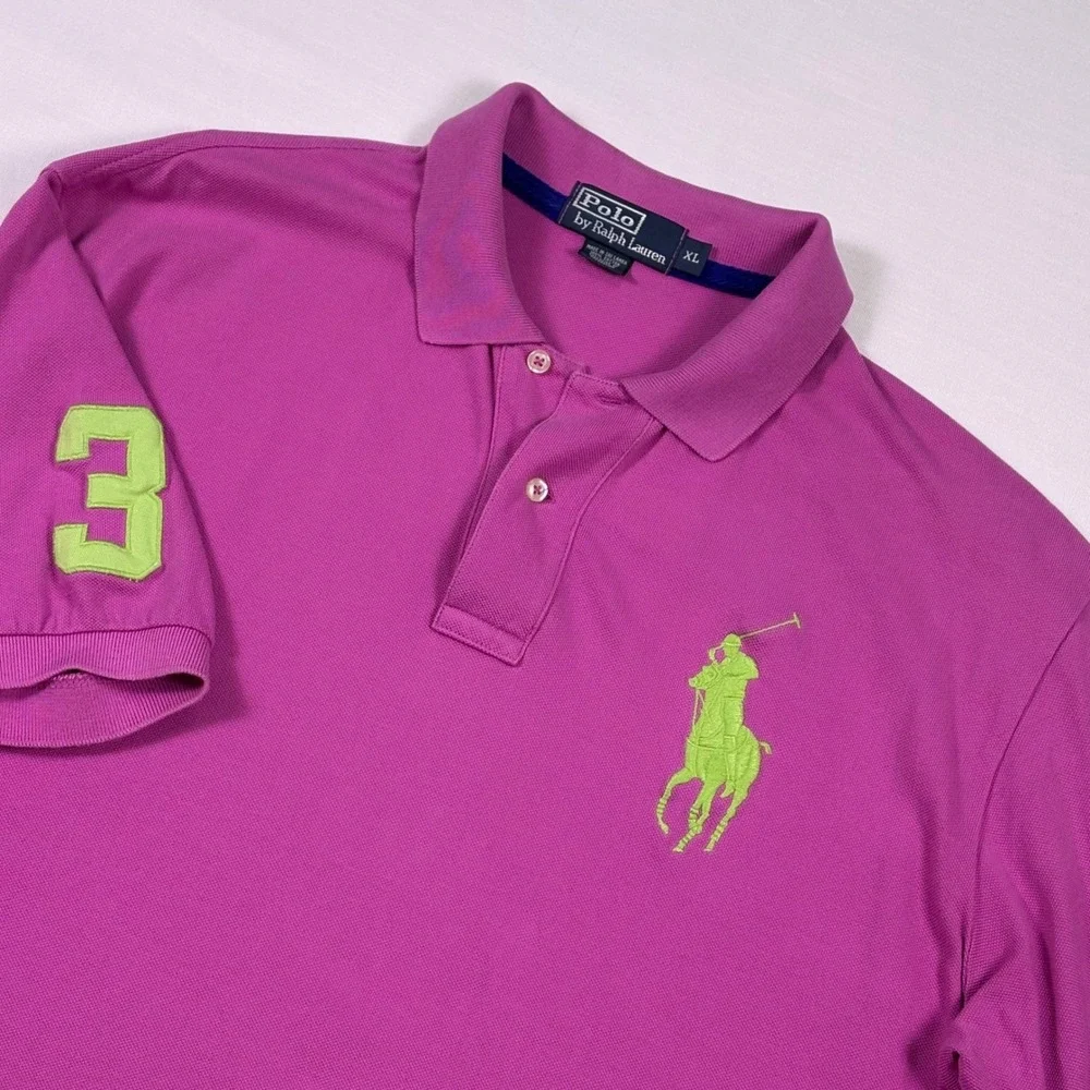 Polo Ralph Lauren Mens XL Big Pony Polo Shirt Magenta Preppy Golf Y2K Resort